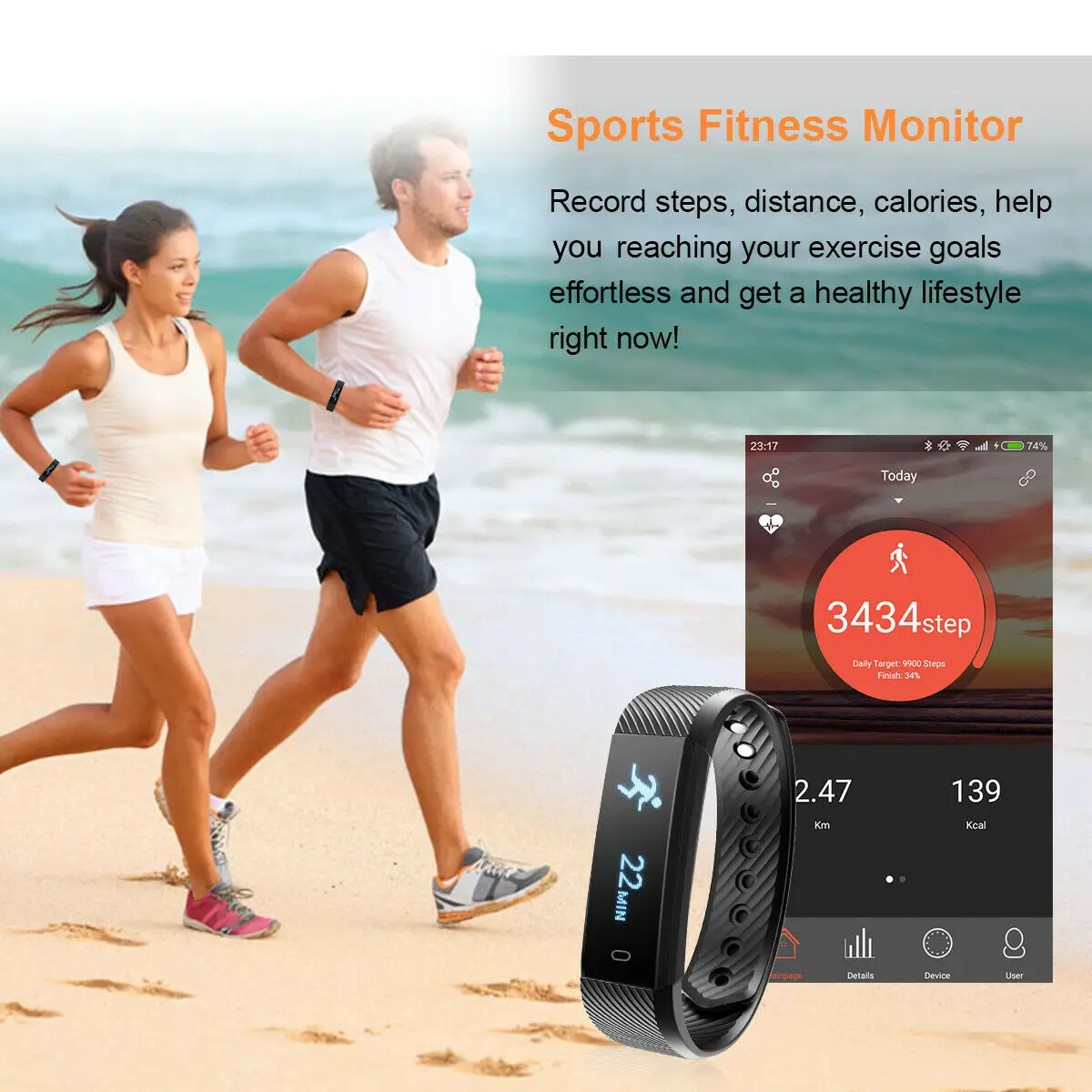 Портативный смарт-часы фитнес без сердечного ритма трекер Fitbit Bluetooth шаг Caolorie Спорт Android 4,4 и iOS 7,1 выше