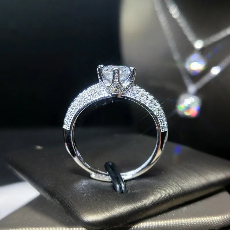 

1ct-2ct Natural Moissanite Rings Porng Setting Real Silver Engagement Opening Ring White D Women Fine Jewelry with Certificate