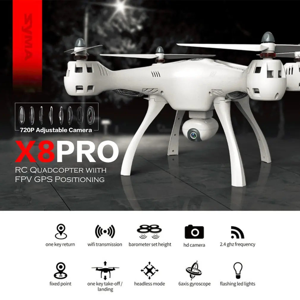  Syma X8PRO 2.4G GPS Positioning FPV RC Drone Quadcopter with 720P HD Wifi Adjustable Camera Real Ti