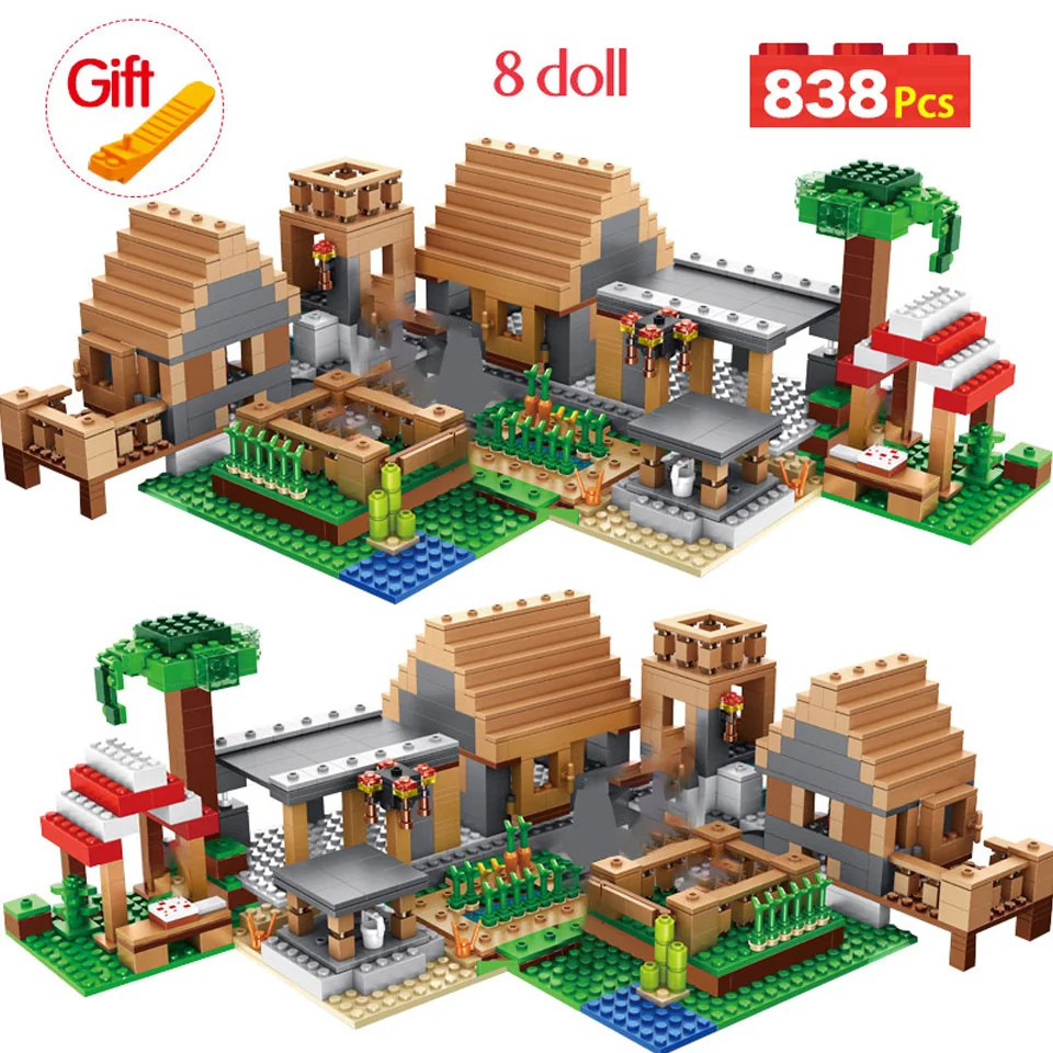 

My World The Farm Cottage Building Blocks Technic Compatible Lepining Minecraftinglys Village House Figures Brick Toys