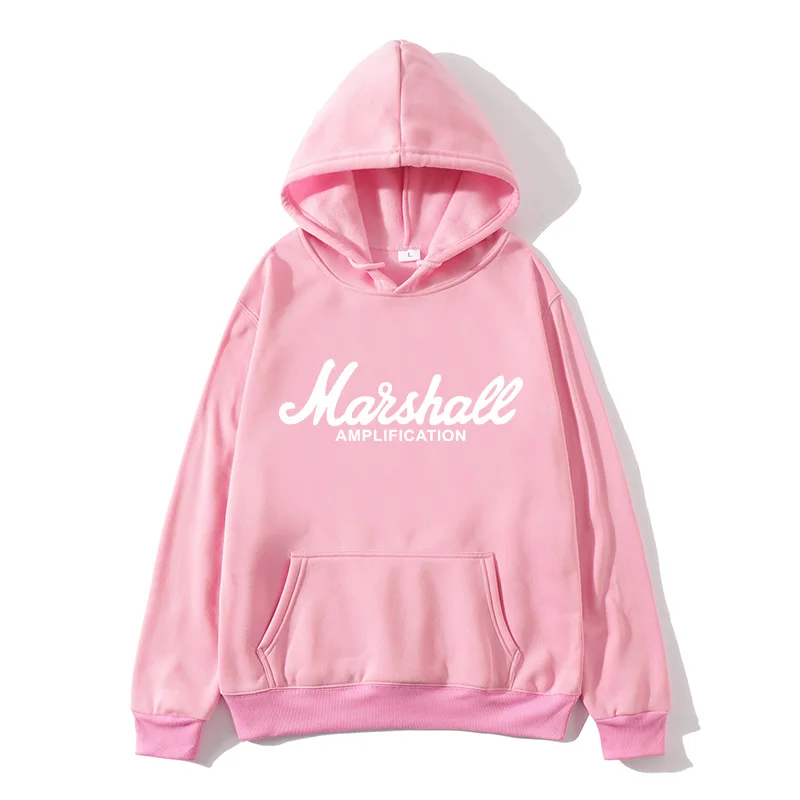 New Spring Autumn Marshall Hoodie Men Amplification Hoodies Mens Slim Hooded Sweatshirt Hip Hop Brand Streetwear Clothes - Цвет: Pink