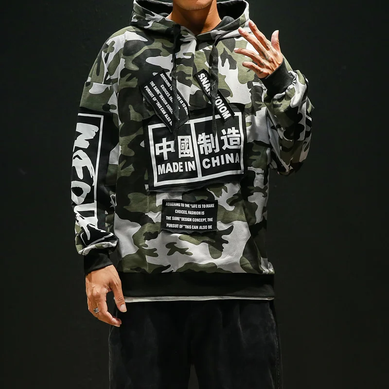 

Dropshipping Mens Camouflage Chinese Hooded Cotton Hoodies Men Bagger Streetwear Sweatshirt Casual Pocket Male Pullover