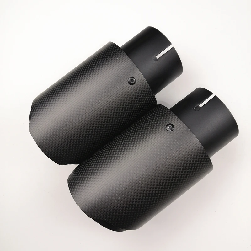 

Matte Carbon Fiber + Black Stainless Steel Exhaust End Tips Auto Muffler Two Pieces