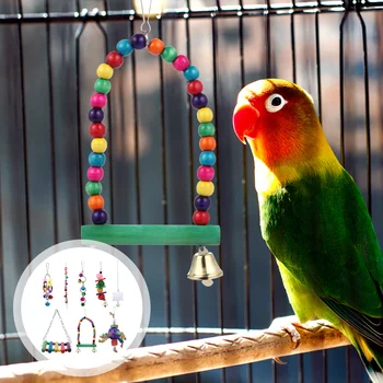 

8Pcs Bird Toys Hanging Chewing Fun Parrot Toys Hammock Mirror