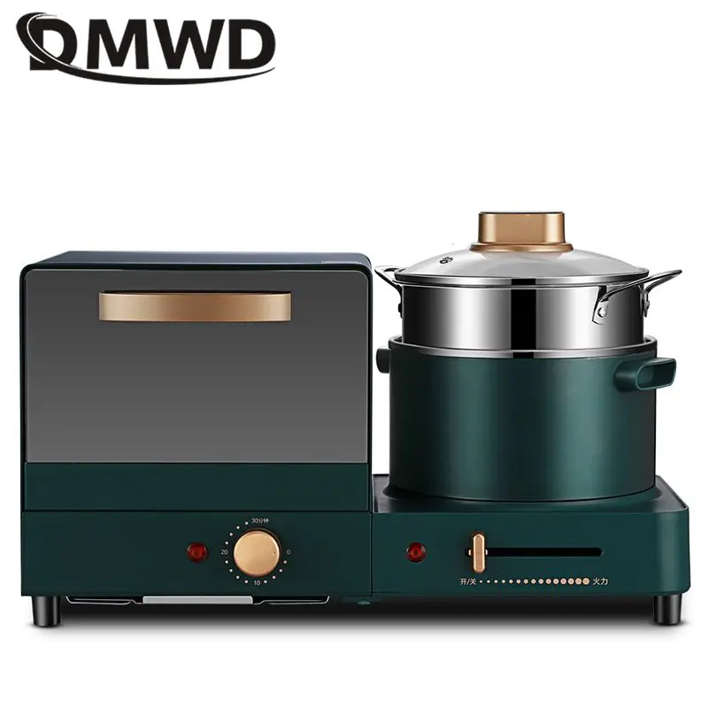 DMWD 4 in 1 Household Electric Breakfast Machine Toaster Frying Pan Mini Oven Bread Sandwich Pizza Maker Hot Boiling Pot Steamer