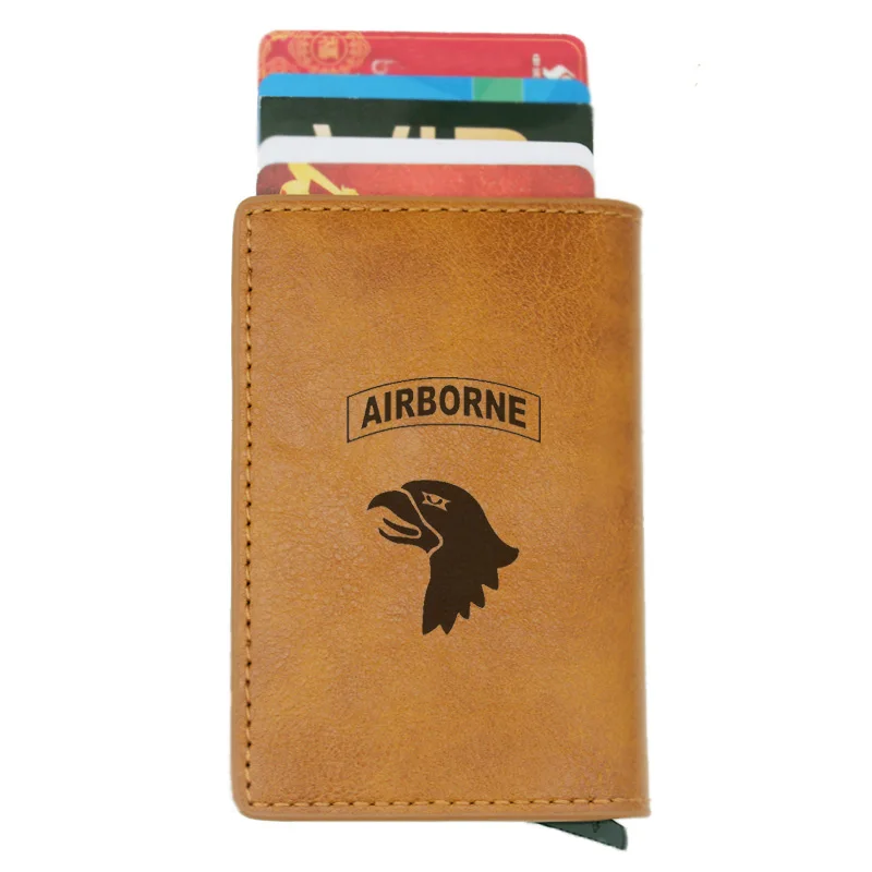

Classic Black Airborne Sculpture Rfid Credit Card Holder Anti-Theft Automatic Wallet Card Case Men Mini Leather Male Purse