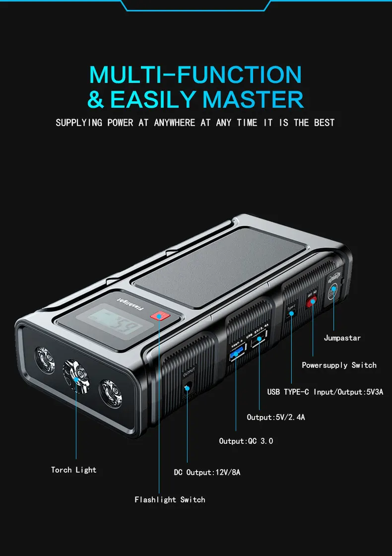 GKFLY 1000A Car Jump Starter High Power Starting Device Power Bank Car Battery Booster Buster For 6.0L Diesel Petrol Car
