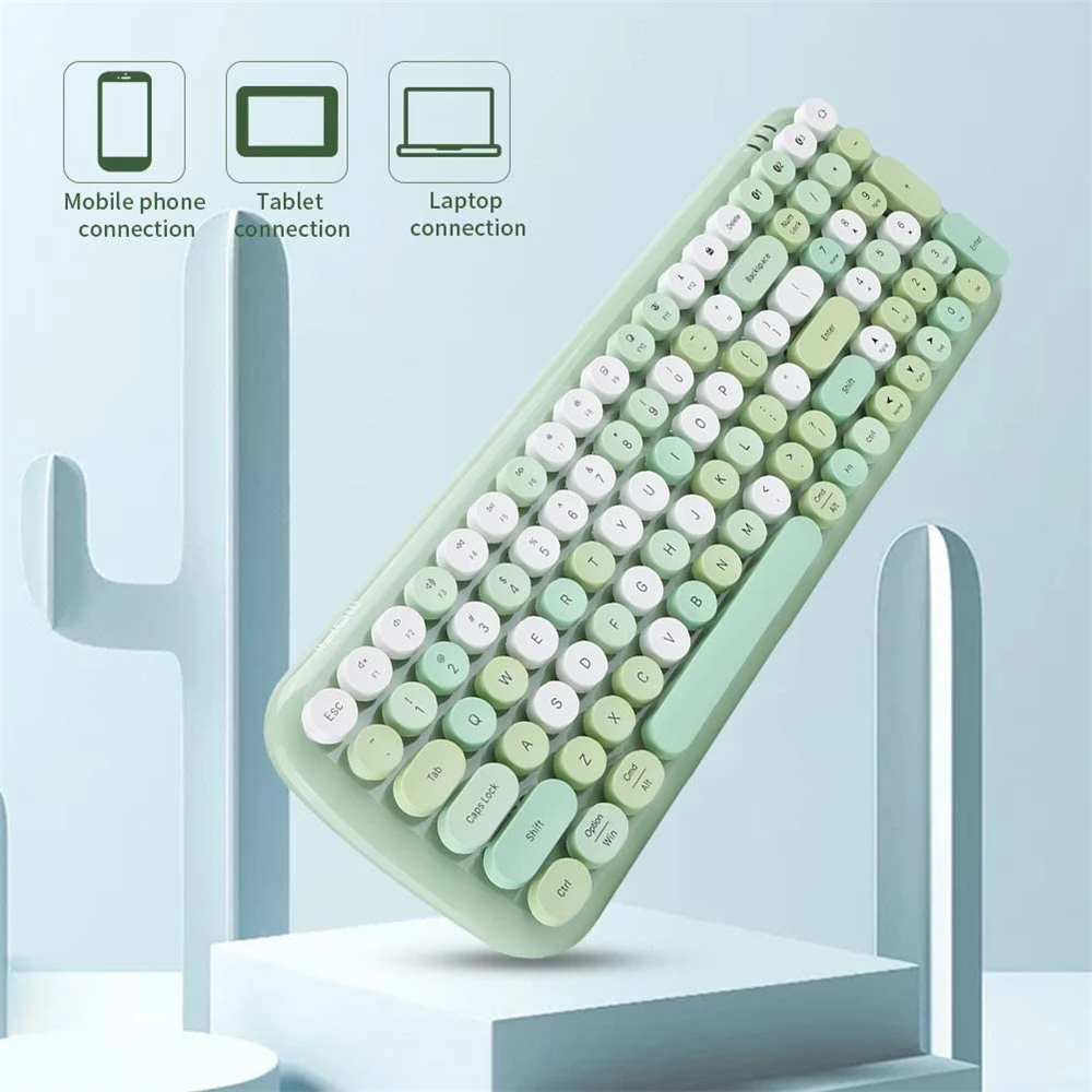 Teclado sem Fio Verde do Vintage Máquina de Escrever Menina para Computador Bluetooth Geléia Pente Doces Cor Redondo 100 Chave Computador Portátil Tablet 5.1 - Imagem 3