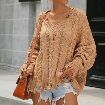 

Autumn Winter Top Women Loose Pullover Sweater Ladies Long-Sleeved V-Neck Sweaters