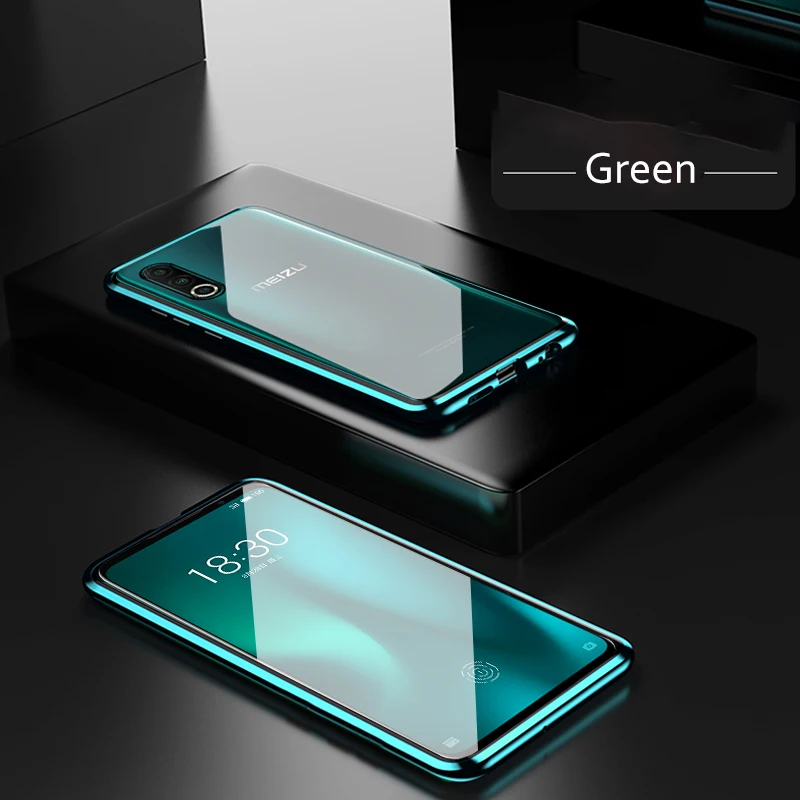Чехол с магнитной адсорбцией для Meizu 16s Pro 16 T, двусторонний чехол из закаленного стекла с полной защитой для Meizu 16s Pro 16T - Цвет: green