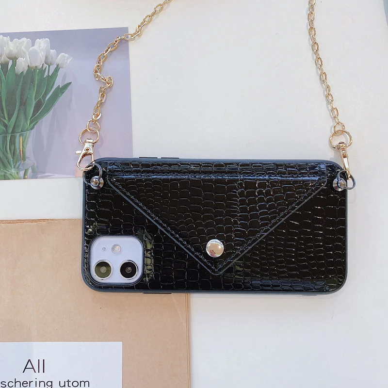 Luxury embroidery for women iphone 12 pro max case with card holder 11 bumper 8 7plus XR X XS MAX crossbody strap phone cover