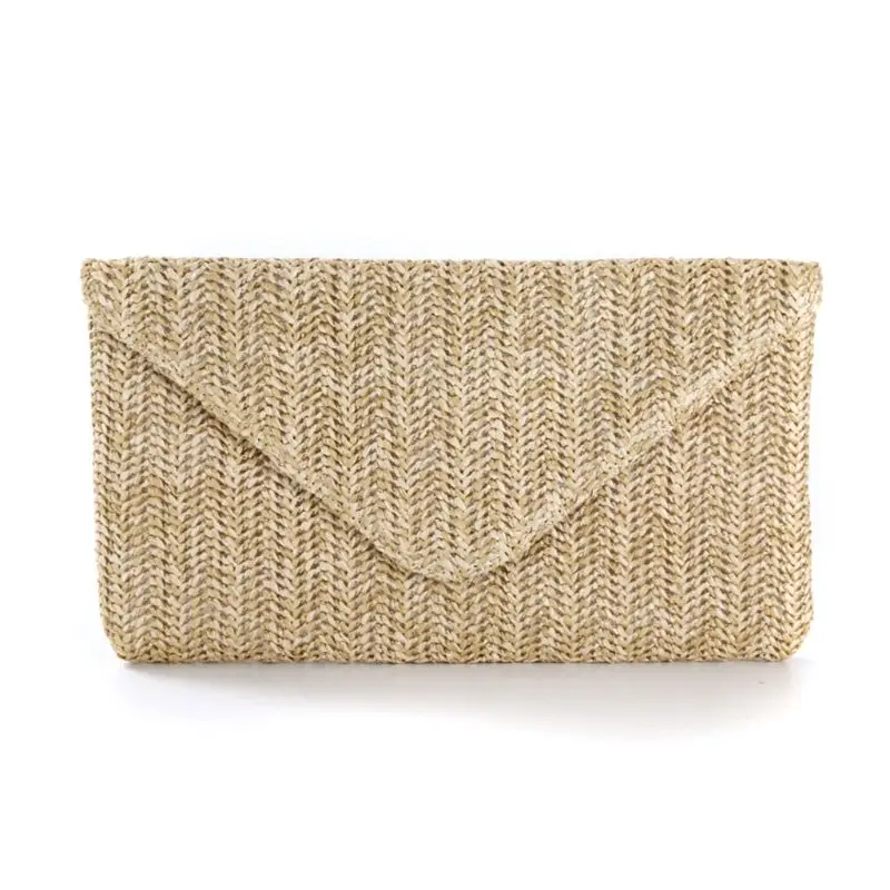 

Women Straw Handbag Envelope Clutch Wedding Party Purse Summer Beach Hasp Wallet F42A