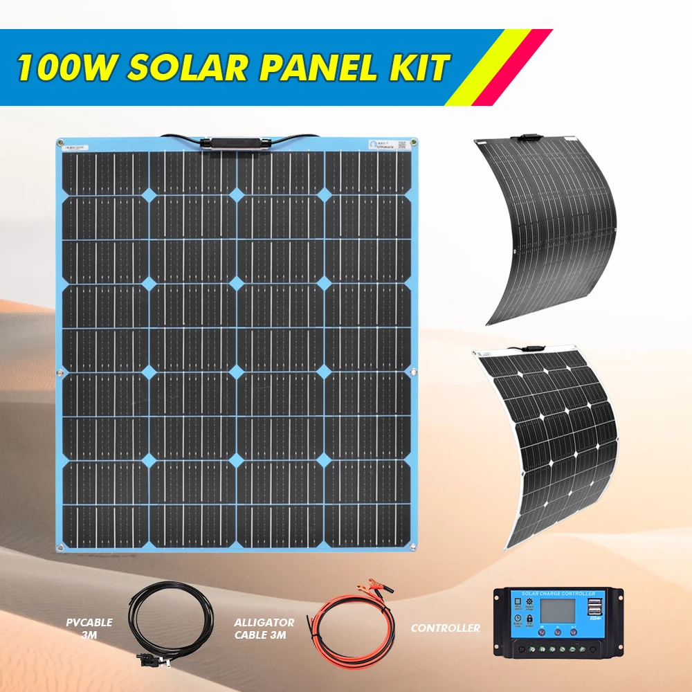 

New Technology 100W Flexible Solar Panel with 10A Controller 12V24v Solar Charger for RV Boat Home Roof Car Yacht Camping hiking