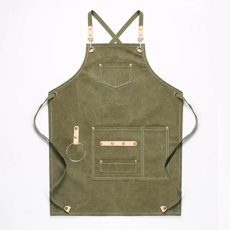 DEETRUST BBQ Canvas Apron Bib Chef Kitchen Apron for Women Men Barista Bartender Pockets home barber cook Coffee Restaurant