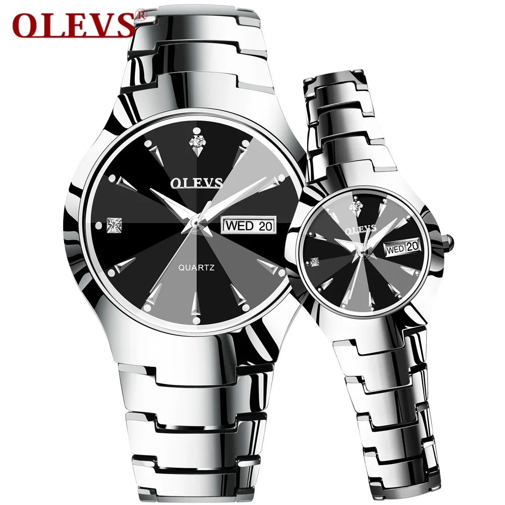 

OLEVS 2020 Luxury Fashion Brand couple watch luminous Stainless Steel Waterproof Stop Watch Calendar Quartz Wristwatches relogio
