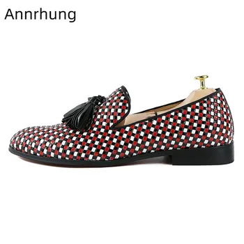

New Arrival Tassel Decor Men Shoes Braided Flats Mixed Color Cozy Round Toe Loafers Fringe Checkered Shoes Men Zapatos De Mujer