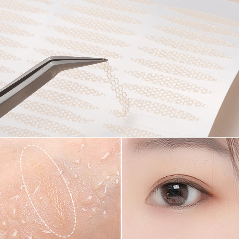 240PCS Double-fold Eyelid Sticker Magic Lace Fiber Invisible Eyelid Mesh Tape Transparent Big Eyes Self-adhesive Makeup Tools