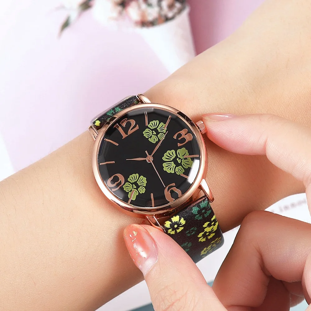 

New 2019 Hot Selling Luxury Print Flower Wrist Watches For Women Watches Women Dropshipping Designer Brand Luxury Women Clock