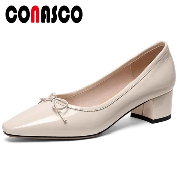 

CONASCO Women SheepSkin Shoes Elegant Sweet Wedding Shoes Butterfly Knot Decoration Shallow Shoes Spring Summer Shoes Woman