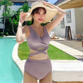 

Swimsuit Woman 2020 Separate Push Up Women's Korea Surf Suit New Split Swimwear Sexy Neck High Waist Bikini Female Print Others