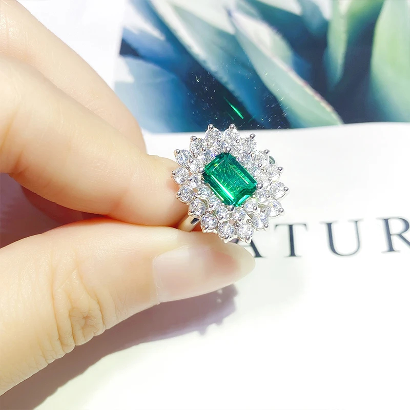 

Newest Fashion Luxury Classic Design Vintage Resizable Woman Lab Grown Emerald Diamond Silver Rings Jewelry