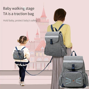

Outdoor Mom Large Capacity Diaper-Bag+Kids-Bag Portable Mommy Backpack 2 In One Multifunctional Parent-child Bags Oxford cloth