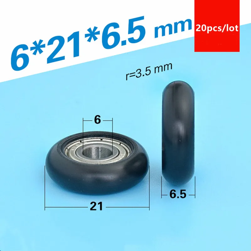 

20pcs circular arc plastic coated bearing 696ZZ 696 6*21*6.5mm roller POM nylon wrapped wheel pulley bore 6mm diameter 21mm