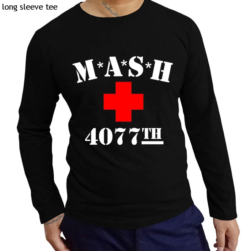Хлопковая футболка с длинным рукавом мужская футболка MASH USA ARMY Ретро Mash 4077th оливково-зеленая футболка европейский размер Прямая