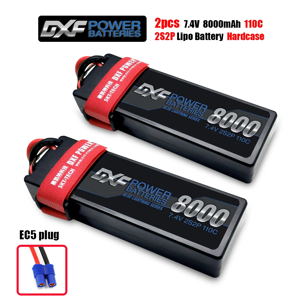 DXF 2 шт 2S 7,4 V 8000mAh 110C Max220C Lipo аккумулятор RC части с Т-образным штекером удобные для TRXX 1/10 автомобильный Дрон Вертолет Лодка FPV - Цвет: 2PCS8000HARDXEC5