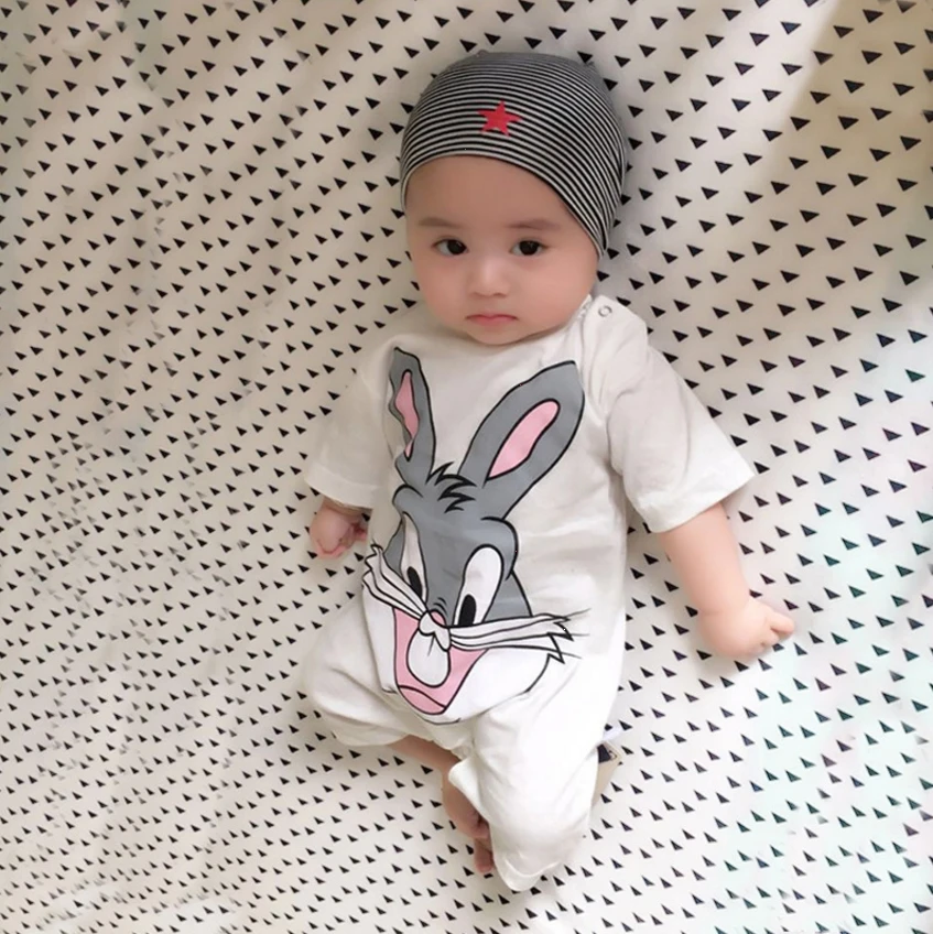 2021 Baby Summer New Boy Clothes Newborn Cartoon Girl Short Sleeve Boxer Jumpsuit 0-24 Months Cute Girl Jumpsuit Baby Bodysuits cheap