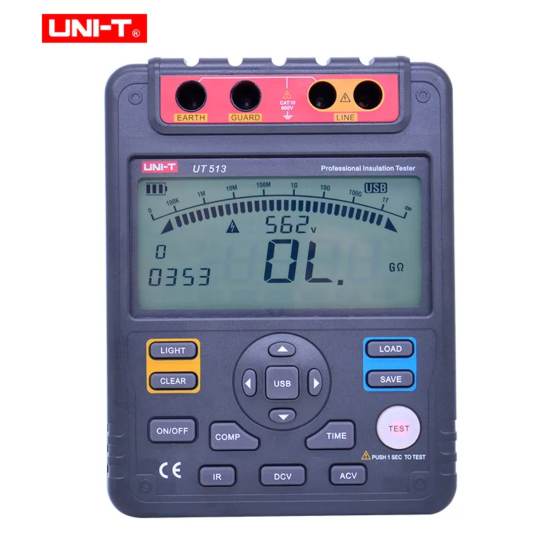 Megger метр UNI-T UT513 цифровой тестер сопротивления изоляции Мегаомметр напряжение ом метр 5Kv/1KG-O USB интерфейс хранения данных