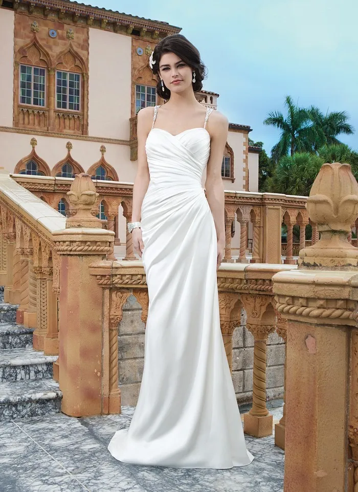 Robe de mariage vestido de novia элегантная Сексуальная шея возлюбленной с плеча плиссированные атласные свадебные платья подружки невесты