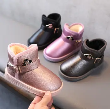 

Children PU Leather Winter Boots Size 25-36 Toddler Baby Kids Plush Vintage Snow Boots High Quality Boys Girls Footwear Shoes