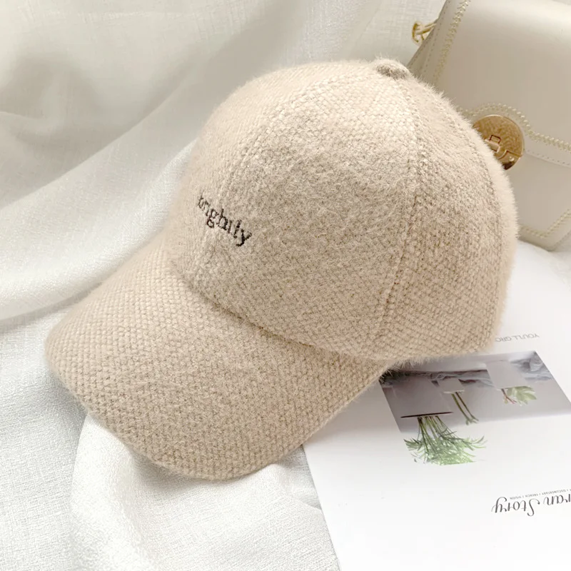 Wool Baseball Cap for Women Winter Hat for Women Suitable for Both  Women Dad Hat for Women Thick Bottom and Warm Gorras Bone ponytail baseball cap Baseball Caps