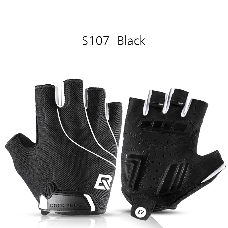 ROCKBROS Pro велосипедные перчатки с открытыми пальцами гелевые подушечки противоударные Мужские Женские весенне-летние спортивные Нескользящие перчатки Guantes Ciclismo - Цвет: S107-Black