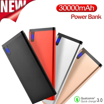 

30000mAh Power Bank Ultra-thin Portable Large Capacity Outdoor Travel Powerbank Phone Charger LCD Digital Display for Smartphone