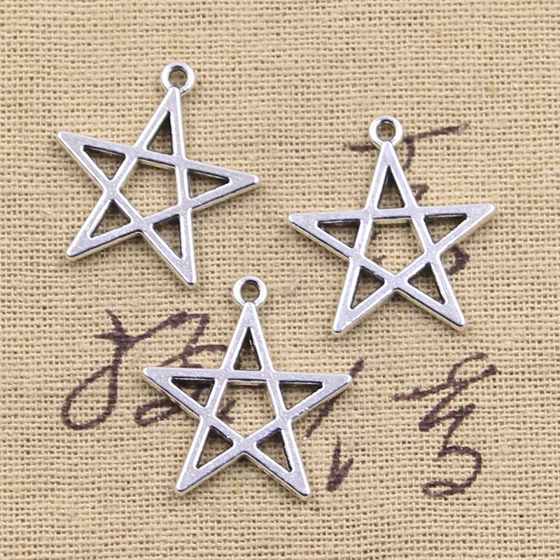 

15pcs Charms Hollow five-pointed Star 25x23mm Antique Silver Color Pendants DIY Crafts Making Findings Handmade Tibetan Jewelry