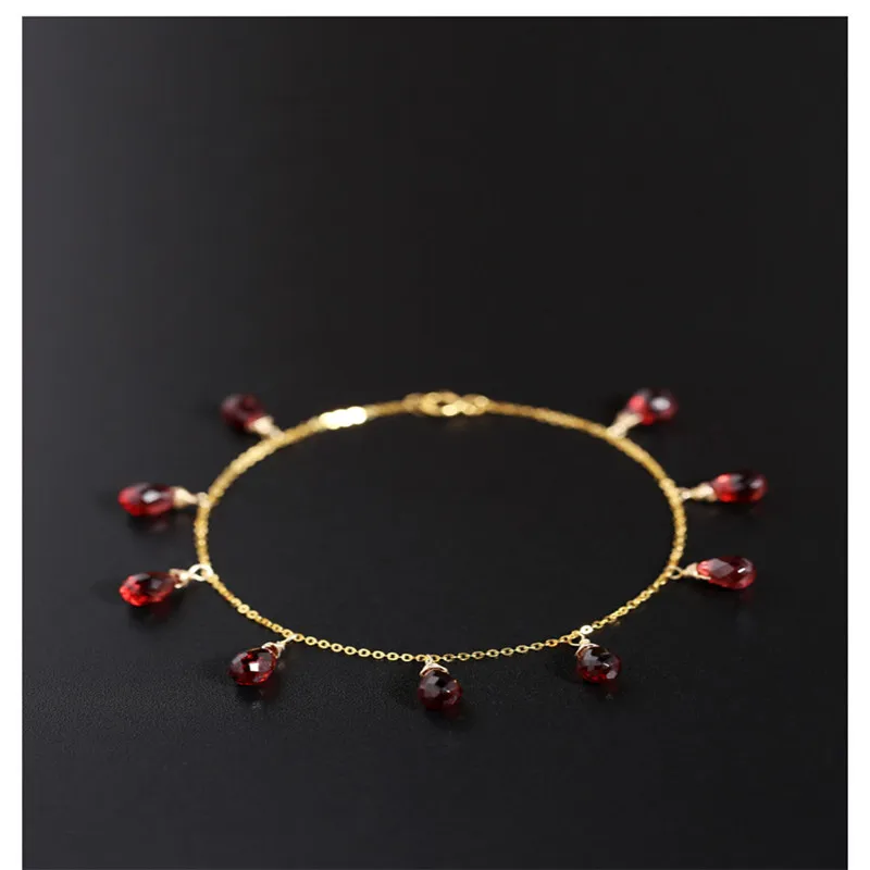 

DAIMI Starry Faceted Waterdrop Garnet Bracelet gemstones Female Genuine 18K Gold Red Gemstone Jewelry