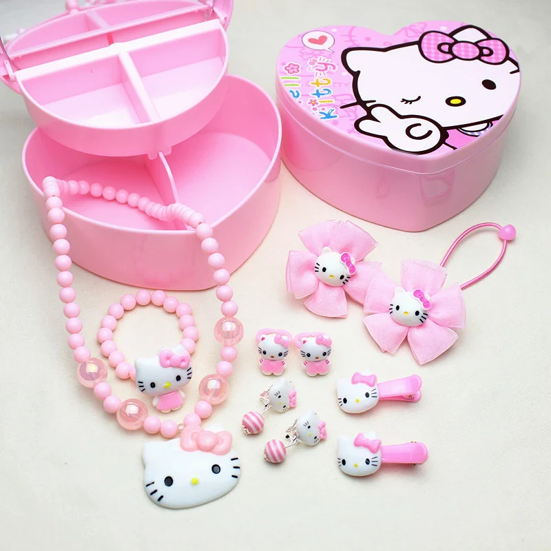 Весь набор hello kitty/аксессуары в виде мишки для девочек, эластичные резинки для волос, заколки для волос, заколки, ожерелье, серьги, детский подарок на день рождения