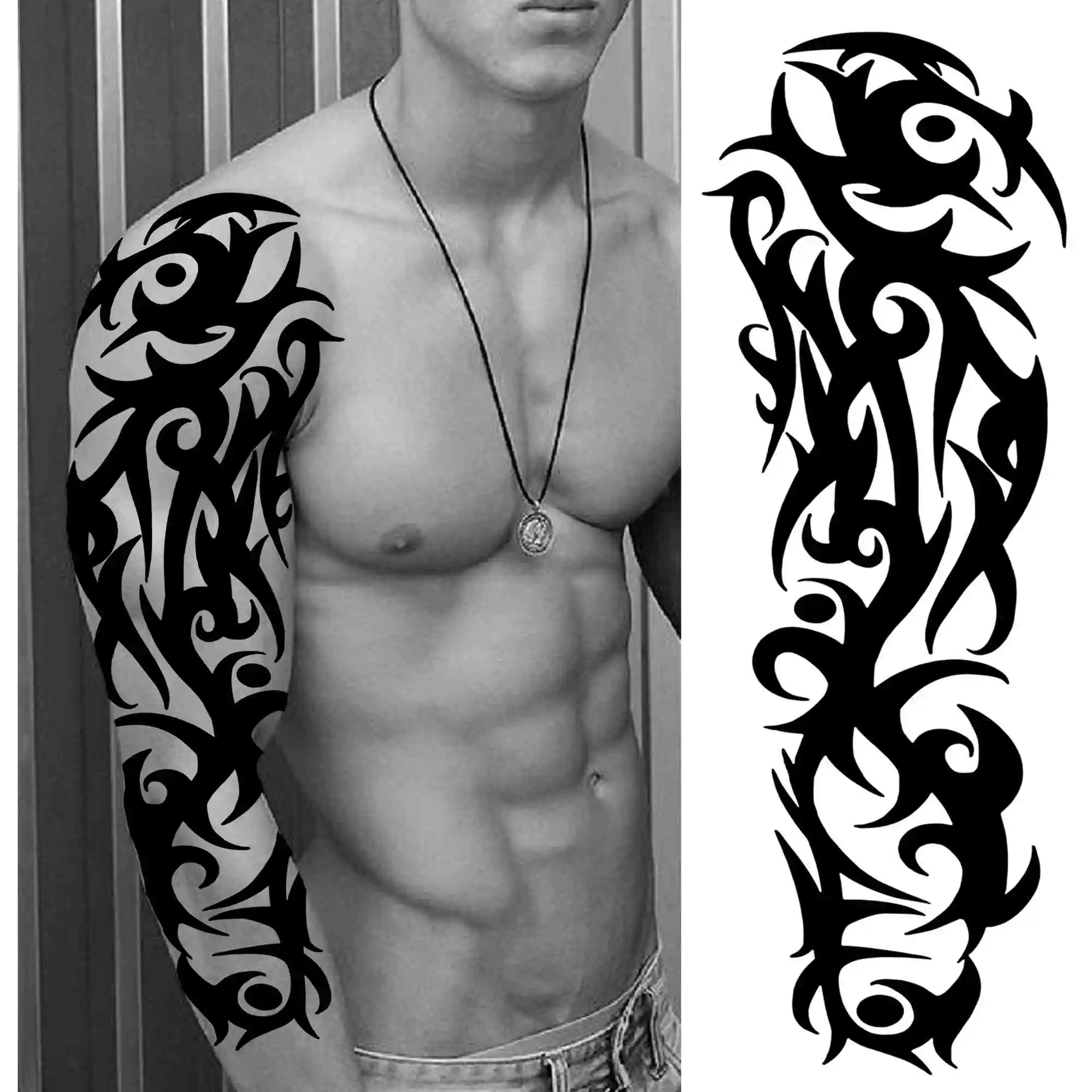 Full Arm Temporary Tattoos Sleeve For Men Women Realistic Fake Tatoos Warrior Lion Tiger Flower Tatoo Sticker Black Totem Maori