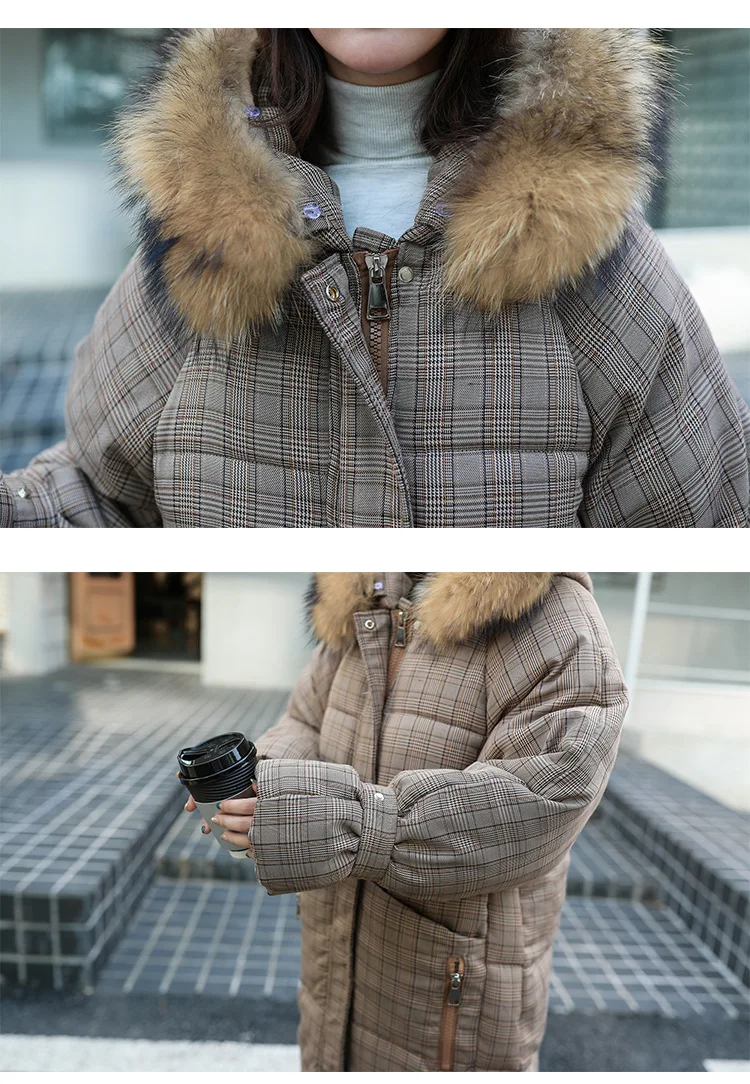 Зимняя куртка пуховик длинный стиль зима новая Корейская версия колено толстый плед большой воротник Студенческая хлопковая куртка