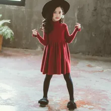 Новинка г.; вельветовые плотные платья для девочек с высоким воротником; зимние платья для маленьких девочек; Модные Детские платья-свитера для девочек