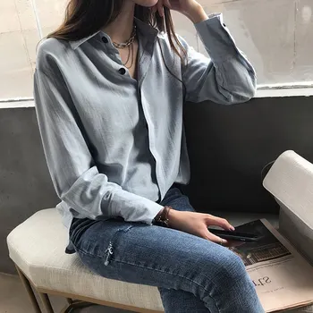 

2019 Summer Casual Shirt Women Loose Long Sleeve Lapel Blouse Loose Tops Rk