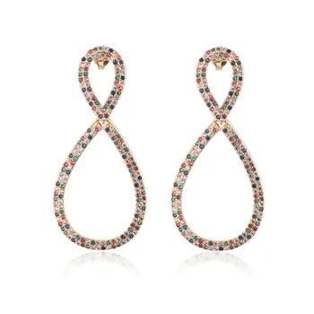 

Multicolor Cubic Zirconia Big Hollow Geometric Earrings For Women Gold color Rainbow Large Dangle Earring Gothic Fashion Jewelry