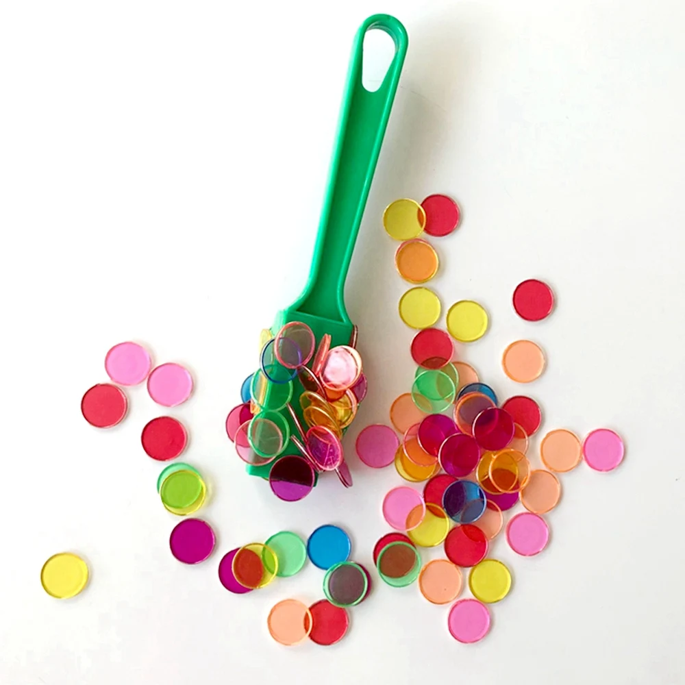 Montessori Toys Kit 1pcs Magnetic Stick Wand + 100pcs Transparent Round Metal-Ring Bingo Chip for Kids Classroom Learning Toys