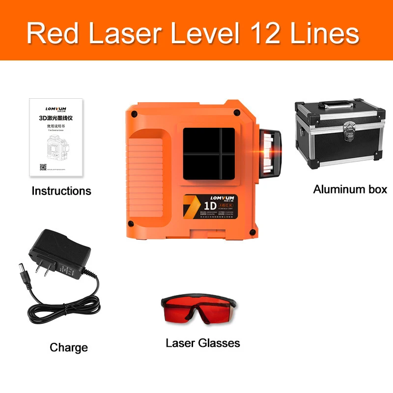 LOMVUM портативный лазерный уровень 360 градусов самонивелирующийся крест Nivel лазерный нивелир Лазерная линия 8 линий 2D 12 линий 3D лазерный уровень - Цвет: 12 Lines Red