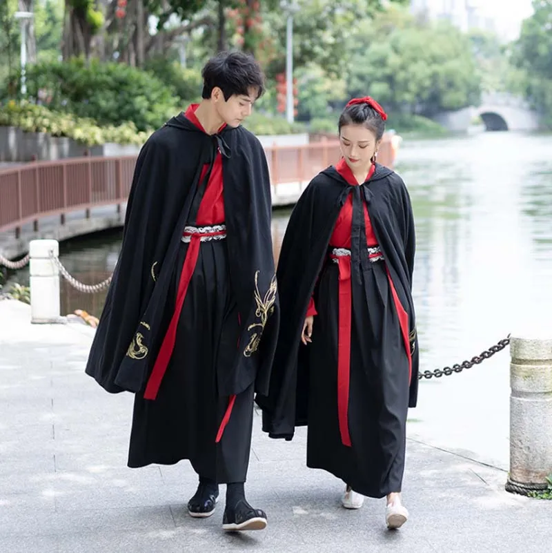 Мантия Hanfu для мужчин и женщин Китайская древняя традиционная зимняя черная