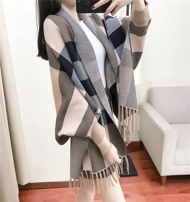 

2019 New Style WOMEN'S Dress Spring Thick Sweater Knitted Cardigan England Cloak Shawl Coat Mantle Bat Sleeve