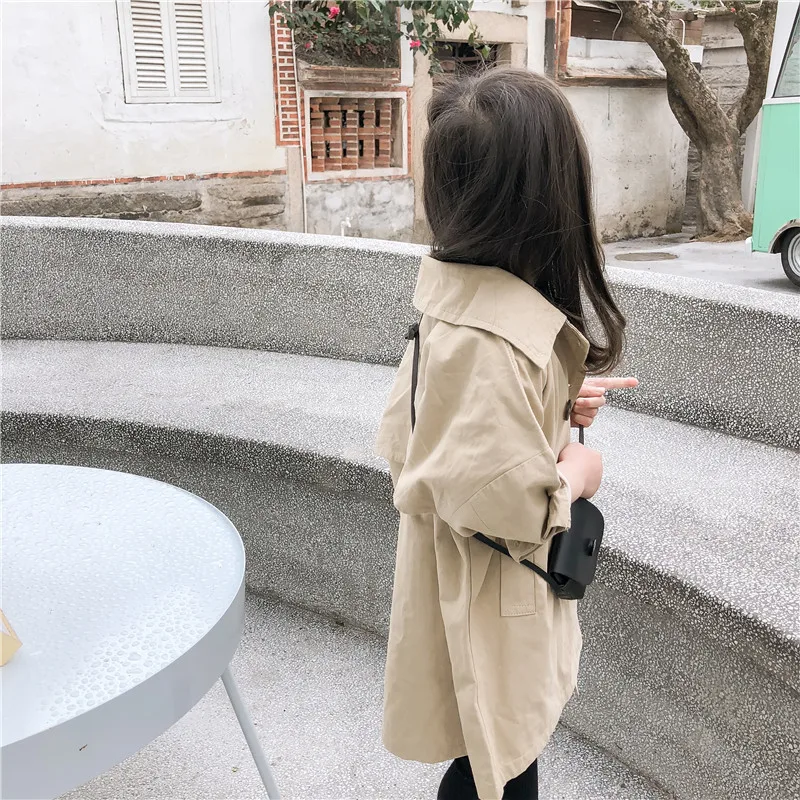 

2019 Spring New Arrival korean style cotton pure color long style all-match windbreak coat for fashion baby girls and boys
