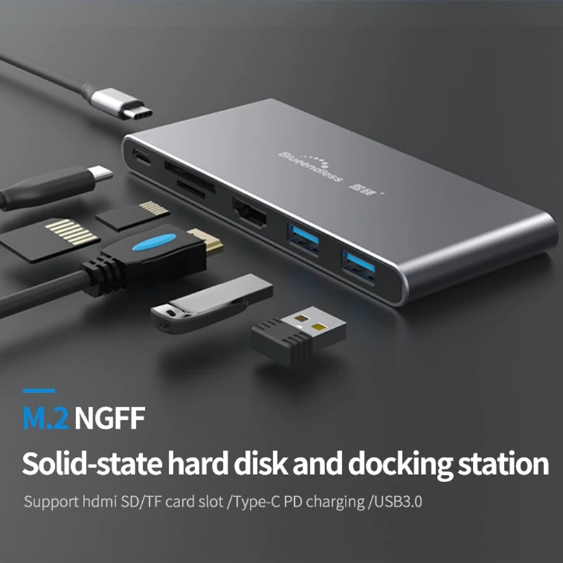  Blueendless M.2 SSD Gehäuse SATA NGFF zu USB Typ C Adapter mit 4K HDMI 2 USB3.0 SD/TF Kartenleser 6